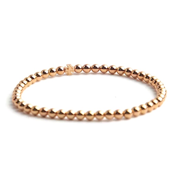 TORY BURCH • Gold Beaded Logo Stretch Bracelet - Picture 3 of 5
